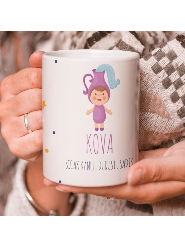 Kova Burcu Özel Sevimli Beyaz Kupa Bardak
