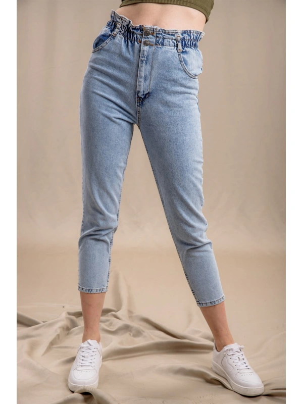 Lastik Detaylı Slim Fit Jeans - MAVİ