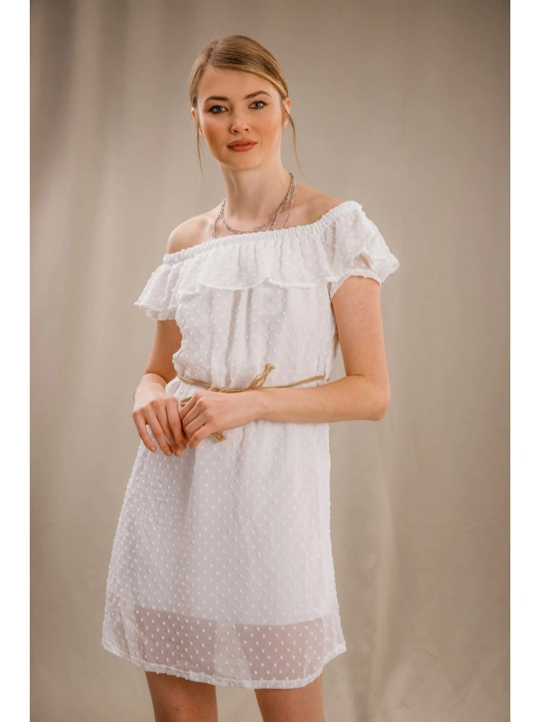 Madonna Yaka Elbise - BEYAZ