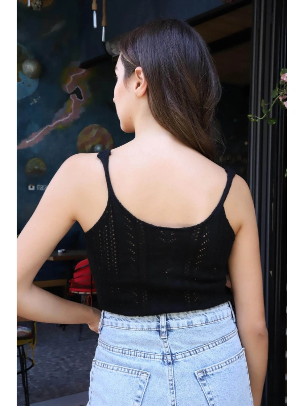 Merserize Askılı Bluz - SİYAH