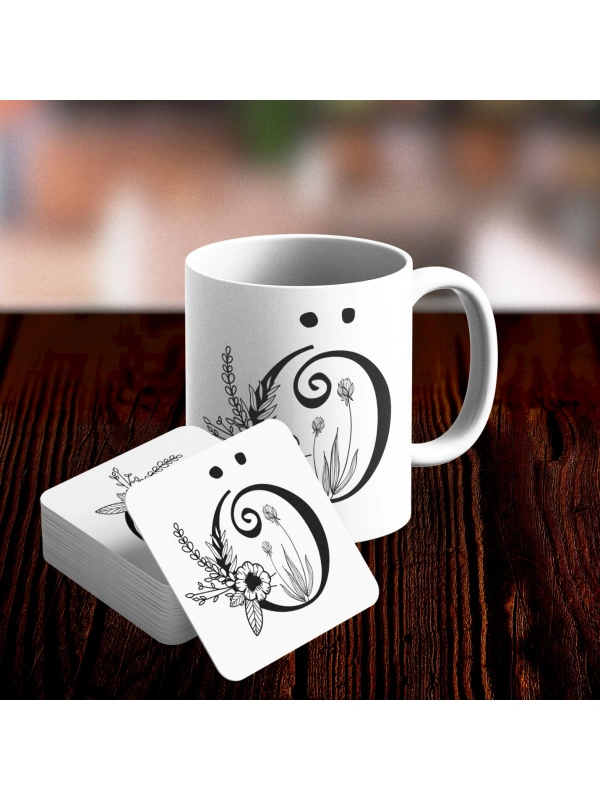 Ö Harfi Tasarımlı Kupa ve Bardak Altlığı Seti