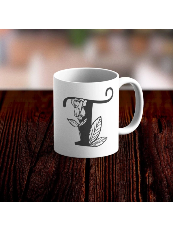 Özel Tasarım T Harfi Beyaz Kupa Bardak