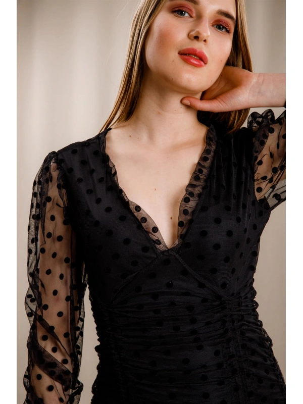 Puantiyeli Elbise - SİYAH