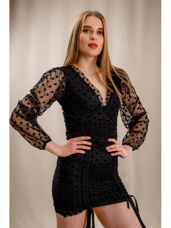 Puantiyeli Elbise - SİYAH