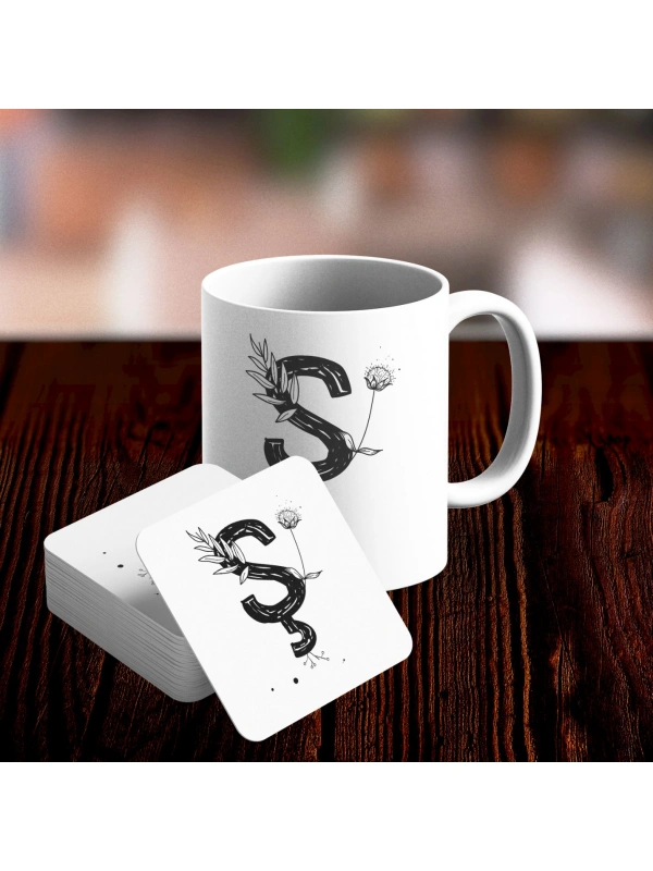 Ş Harfi Tasarımlı Kupa ve Bardak Altlığı Seti