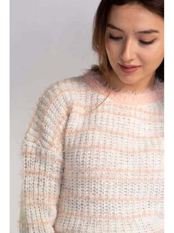 Sakallı Örgü Kazak-BEYAZ