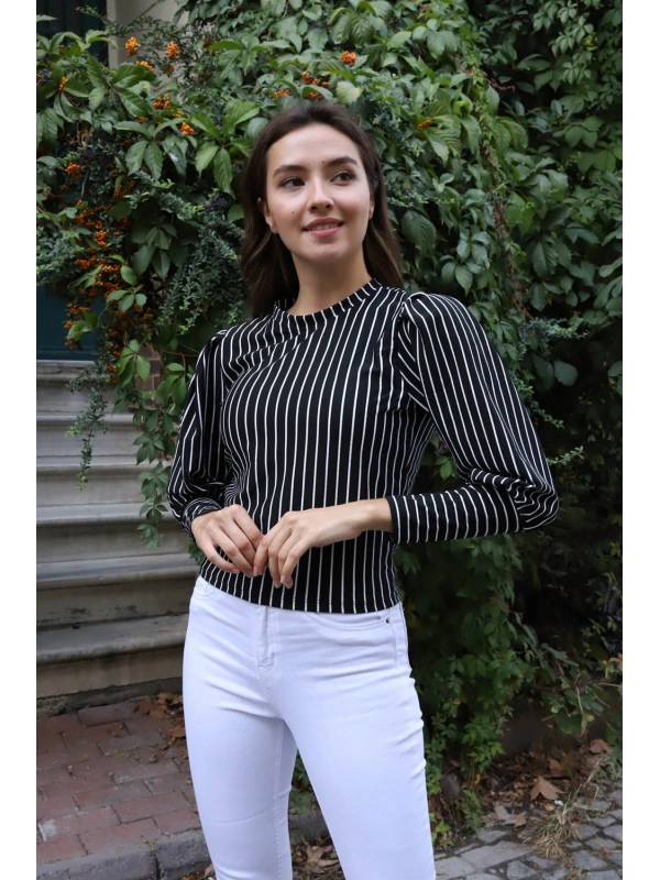 Tasarım Kollu Bluz - SİYAH