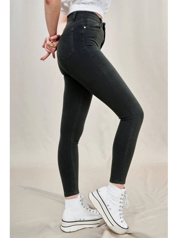 Toparlayıcı Skinny Jean Pantolon-HAKİ
