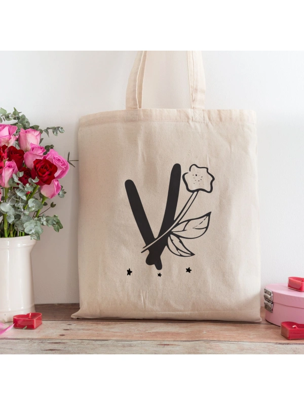 V Harfi Tasarımlı Alışveriş Plaj Bez Çanta