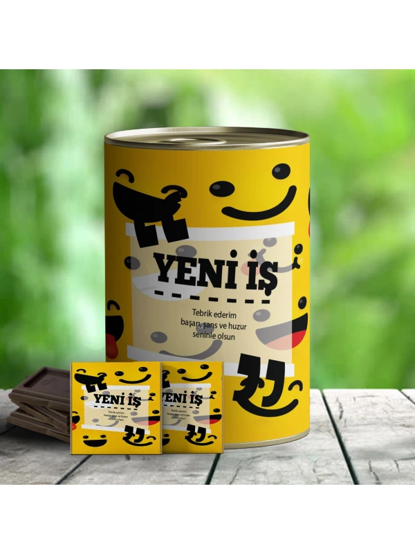 Yeni İş Tebrik Temalı Hediye Çikolata Konservesi