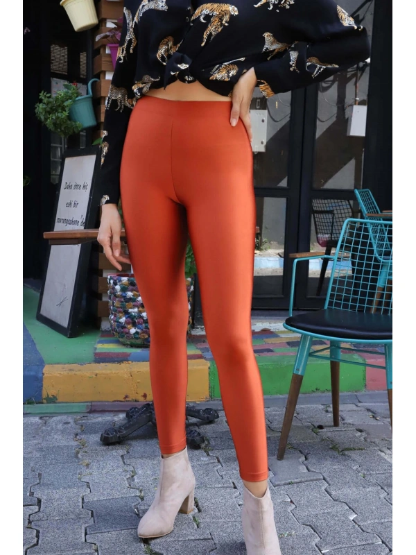 Yüksek Bel Disco Tayt - KİREMİT