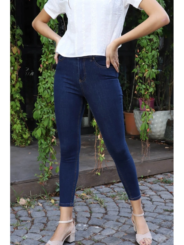 Yüksek Bel Skinny Jean Pantolon  - LACİVERT