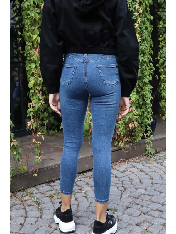 Yüksek Bel Skinny Jean Pantolon  - MAVİ