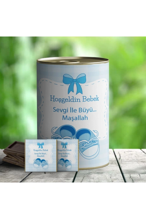 Hoşgeldin Bebek Çikolata Hediye Konservesi - Mavi