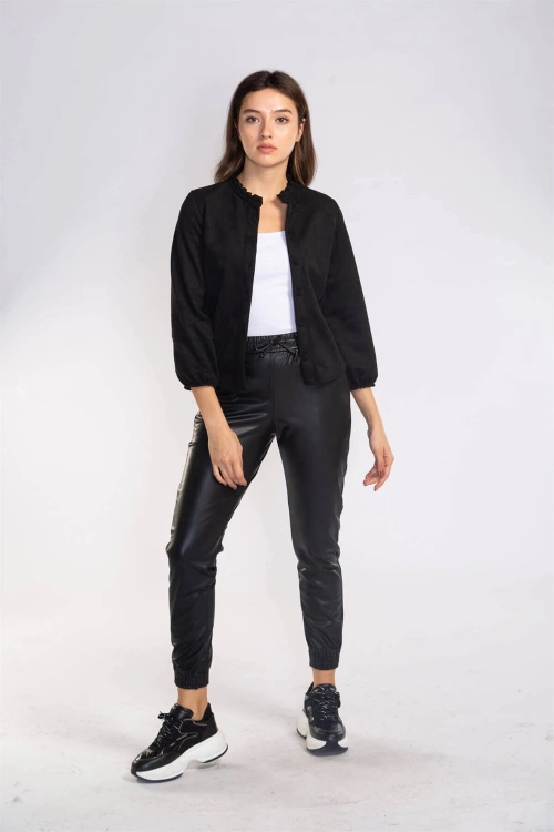 Lastikli Cepli Deri Pantolon-SİYAH