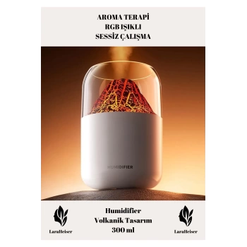 Premium Volkanik Hava Nemlendirici Sessiz Çalışan Aromaterapi Rgb Işıklı 300mL