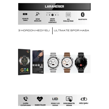 Watch GT4 46mm - Premium 3 Kordonlu Akıllı Saat Erkek Smart Watch Asistan Bildirim Nfc