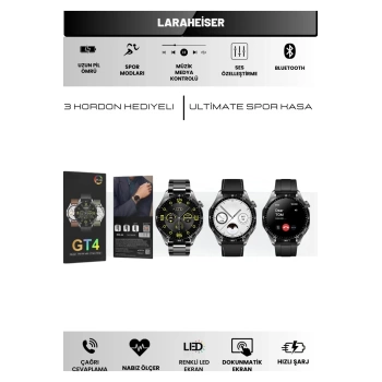 Watch GT4 46mm - Premium 3 Kordonlu Akıllı Saat Erkek Smart Watch Asistan Bildirim Nfc