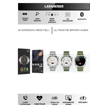 Watch GT4 46mm - Premium 3 Kordonlu Akıllı Saat Erkek Smart Watch Asistan Bildirim Nfc