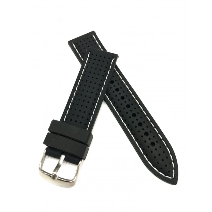 20 mm Renkli Siyah Dikişli Yumuşak Silikon Saat Kordonu Kayışı