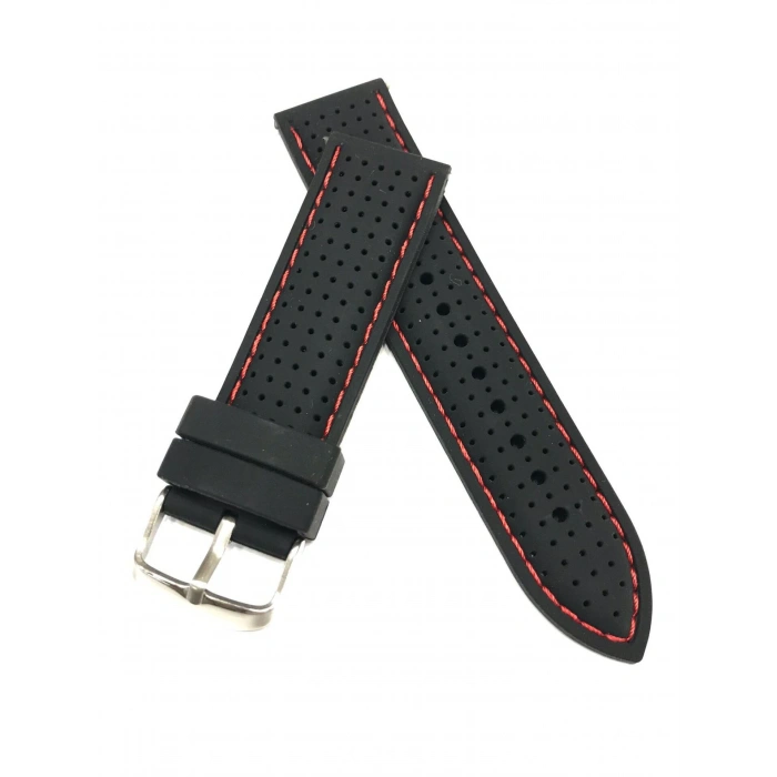20 mm Renkli Siyah Dikişli Yumuşak Silikon Saat Kordonu Kayışı