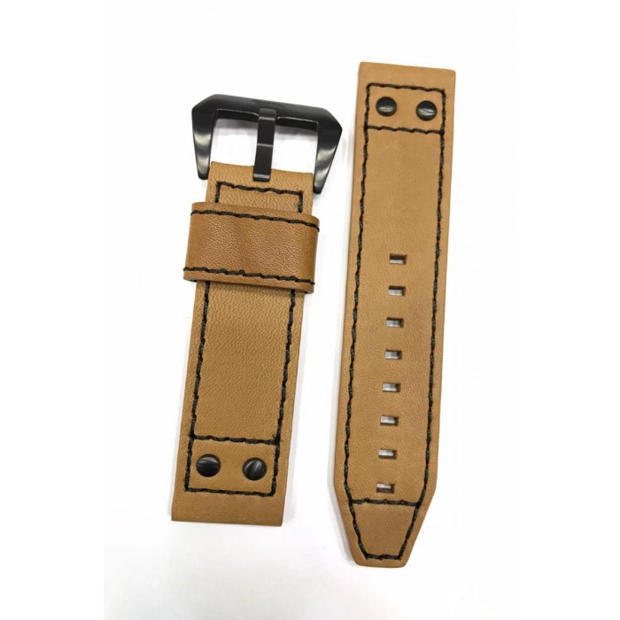 24 mm Taba Renk Perçinli Slazenger Orijinal Hakiki Deri Saat Kordonu