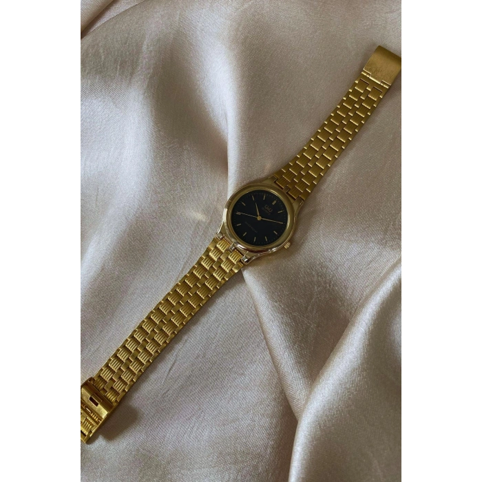 Q&Q Altın Sarı Renkli Paslanmaz Çelik Kordon Orijinal Vintage Erkek Kol Saati