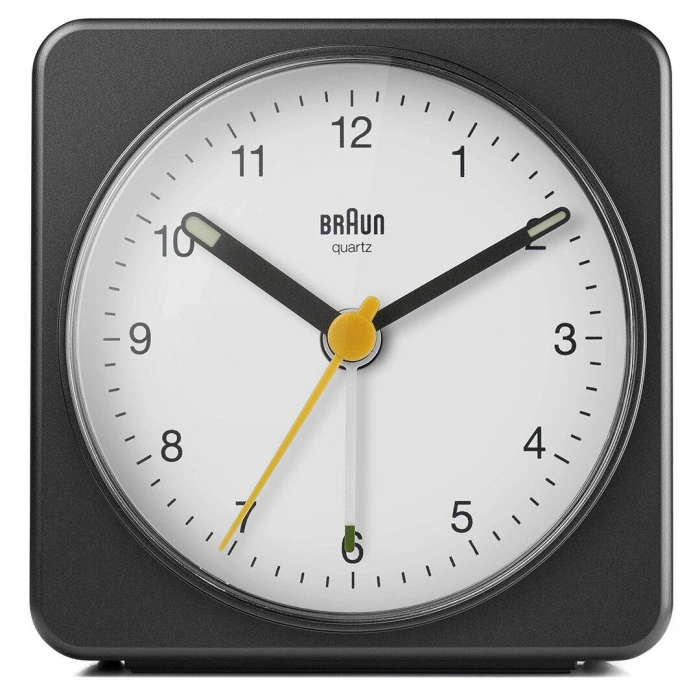 BRAUN BC03BW SİYAH-BEYAZ KLASİK SEYAHAT ANALOG ALARMLI MASA SAATİ