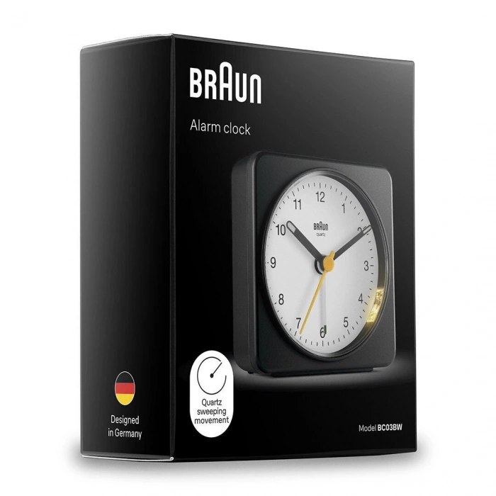 BRAUN BC03BW SİYAH-BEYAZ KLASİK SEYAHAT ANALOG ALARMLI MASA SAATİ