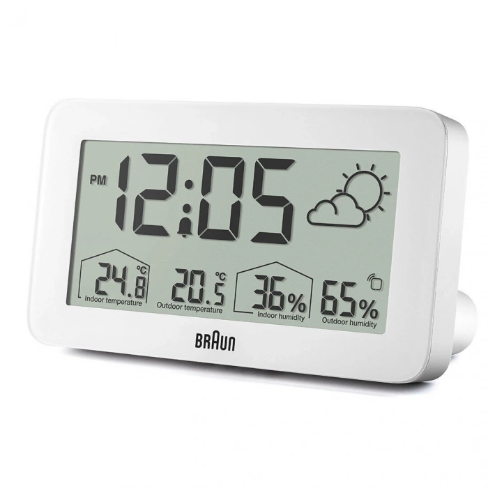 BRAUN BC13WP BEYAZ DİJİTAL HAVA DURUMU ALARMLI MASA SAATİ