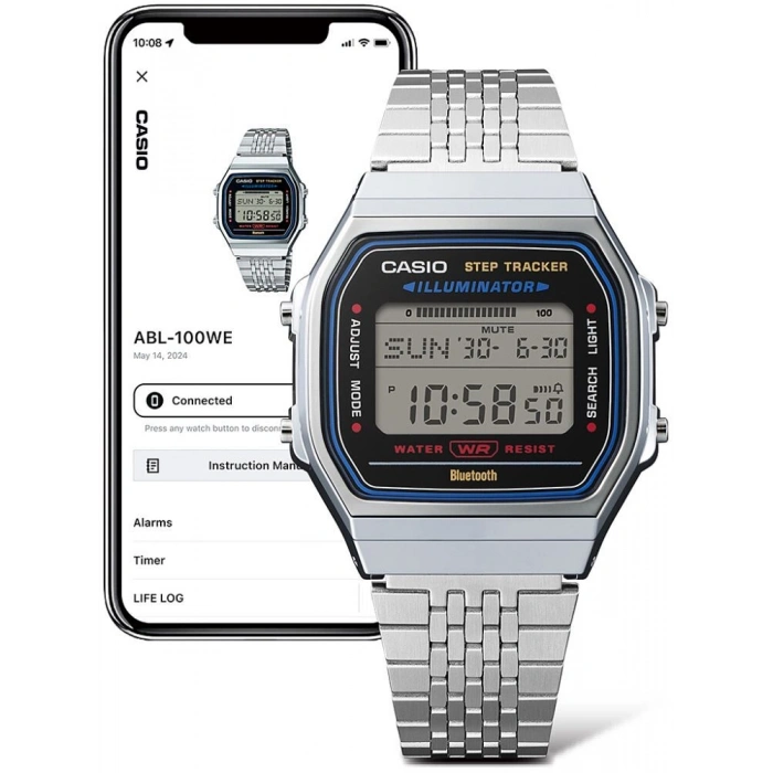 Casio ABL-100WE-1ADF Bluetooth ve Adımsayarlı Retro Çelik Kol Saati