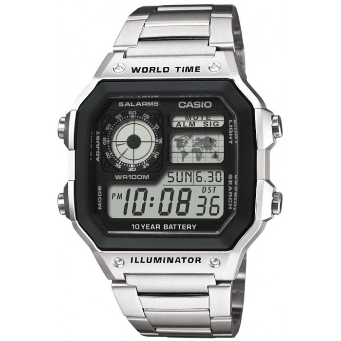 Casio AE-1200WHD-1AVDF Casio Royale Dünya Saatli Gümüş Çelik Dijital Erkek Kol Saati