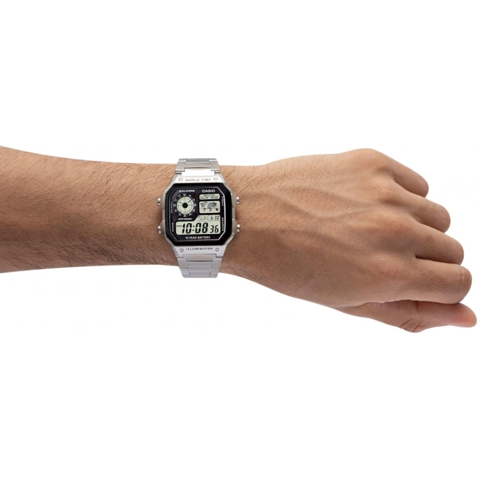 Casio AE-1200WHD-1AVDF Casio Royale Dünya Saatli Gümüş Çelik Dijital Erkek Kol Saati