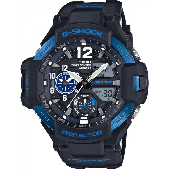 Casio G-Shock GA-1100 GA-1000 Siyah Orijinal Silikon Saat Kordonu - Mavi Yazılı