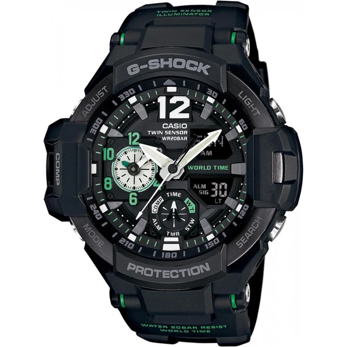 Casio G-Shock GA-1100 GA-1000 Siyah Orijinal Silikon Saat Kordonu - Yeşil Yazılı