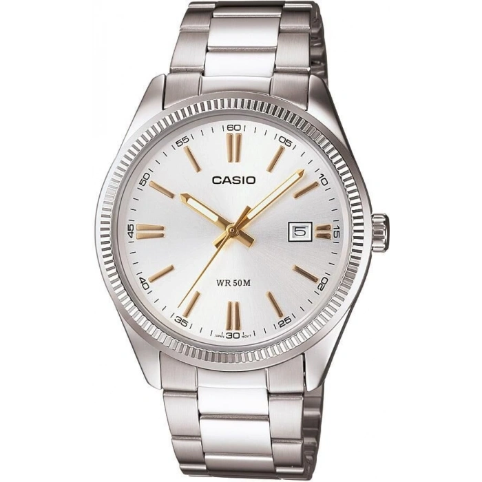 Casio MTP-1302D-7A2VDF Tırtıklı Bezel Gümüş Çelik Altın Detaylı Erkek Kol Saati
