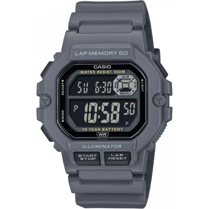 Casio WS-1400H-8BVDF Gri Renk Kare Illuminator Dijital Erkek Kol Saati