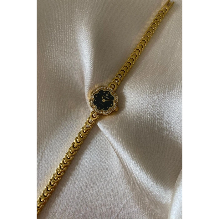 Daymond Rene Altın Sarı Kaplama Paslanmaz Çelik Özel Tasarım Kordon Küçük Vintage Kadın Kol Saati