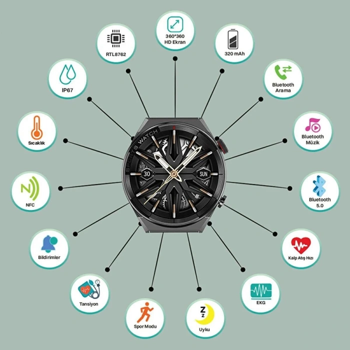 I-Chrono Round Mate CH010065.S34 Akıllı Saat