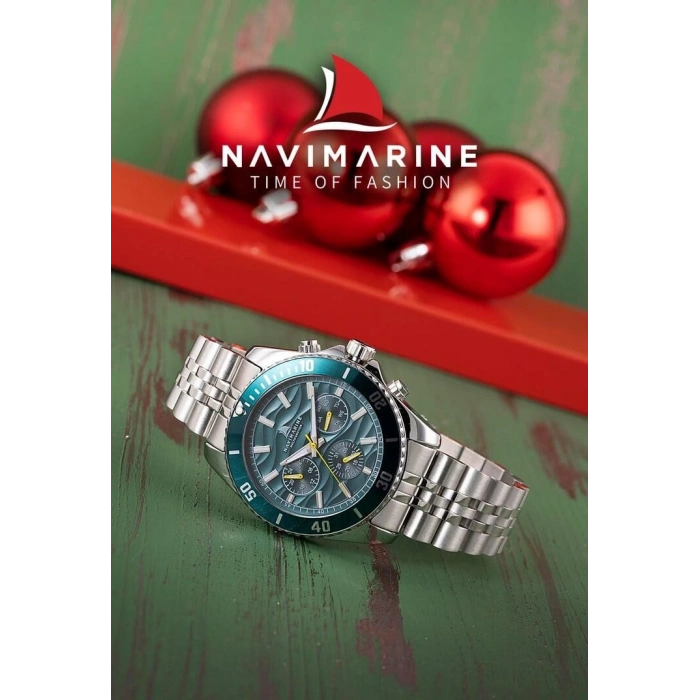 Navimarine NM009-03 Multifonksiyonlu Gümüş Renk Çelik Erkek Kol Saati