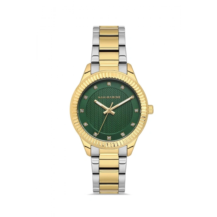 Navimarine NMM1005-02 Two-Tone Tırtıklı Bezel Yeşil Kadran Kadın Kol Saati