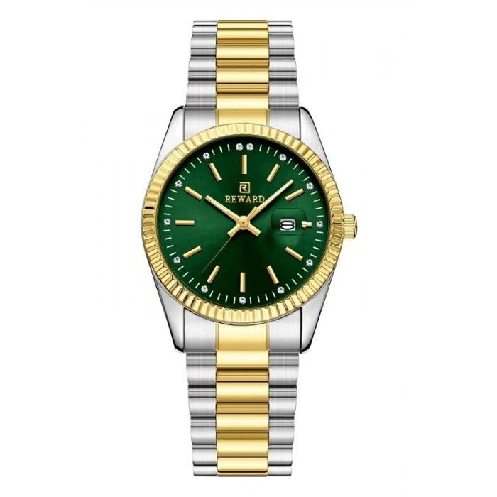 Reward RWA142808 Yeşil Kadran Tırtıklı Bezel Çift Renk Kadın Kol Saati