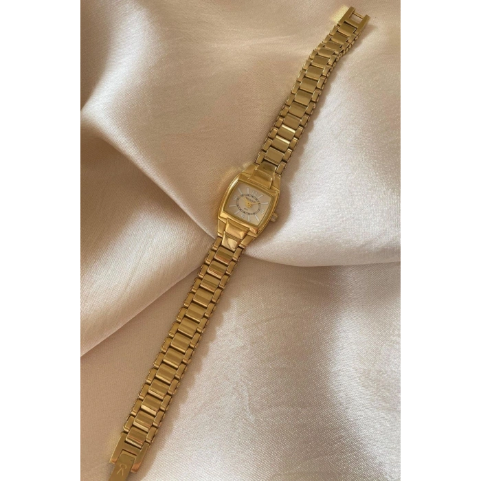 Romanson Altın Renk Kaplama Çelik Özel Tasarım Çelik Kordon Küçük Vintage Kadın Kol Saati