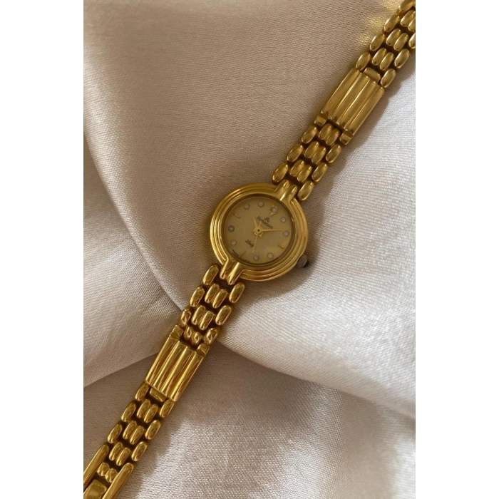 Romanson Hakiki Altın Renk Kaplama Özel Tasarım Çelik Kordon Küçük Vintage Kadın Kol Saati