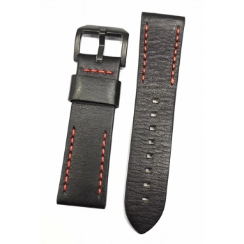 24 mm Siyah Kırmızı Slazenger Orijinal Hakiki Deri Saat Kordonu