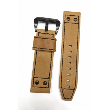 24 mm Taba Renk Perçinli Slazenger Orijinal Hakiki Deri Saat Kordonu