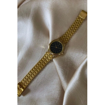Q&Q Altın Sarı Renkli Paslanmaz Çelik Kordon Orijinal Vintage Erkek Kol Saati