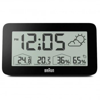 BRAUN BC13BP SİYAH DİJİTAL HAVA DURUMU ALARMLI MASA SAATİ