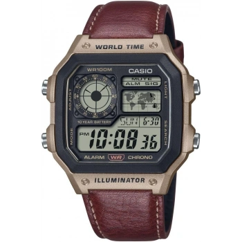 Casio AE-1200WHL-5AVDF Casio Royale Bronz Kasa Kahverengi Deri Kordon Dijital Erkek Kol Saati