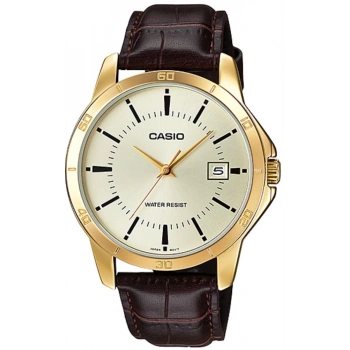 Casio MTP-V004GL-9AUDF Altın Tonlu Kasa Kahverengi Deri Kordon Klasik Erkek Kol Saati